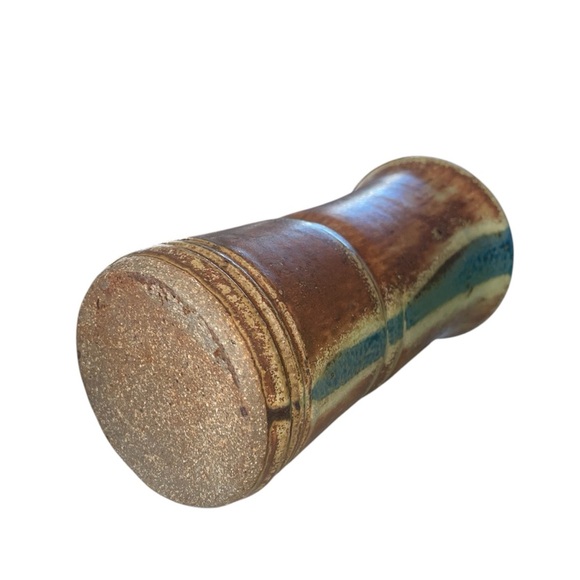 Handmade Vintage Scandinavian Rustic Ceramic Vase – Brown & Blue Glazed Pottery - Picture 9 of 14